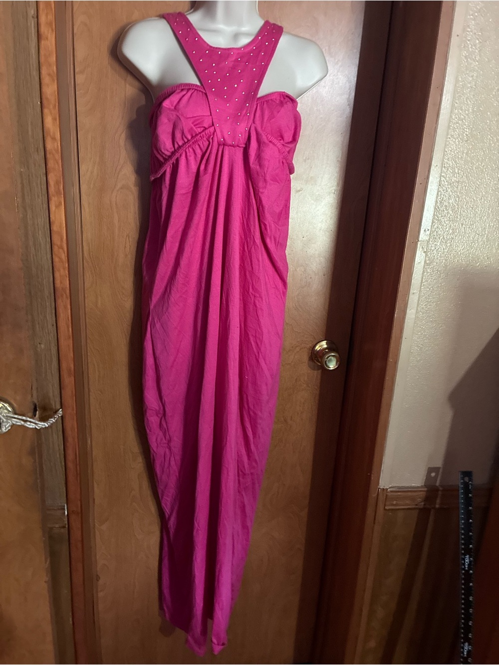 Dereon Fuchsia Halter Maxi Dress with Studded Yoke
